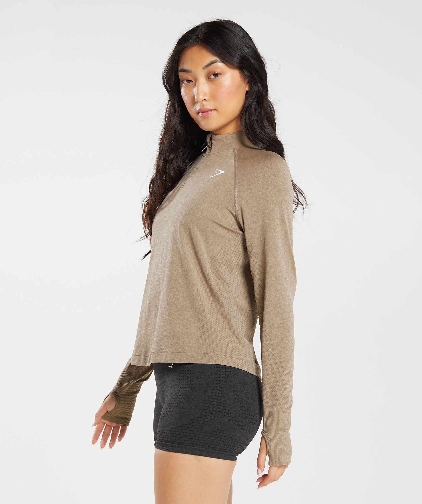 Vital Seamless 2.0 1/4 Zip Pullover in Vanilla Brown Marl - view 3