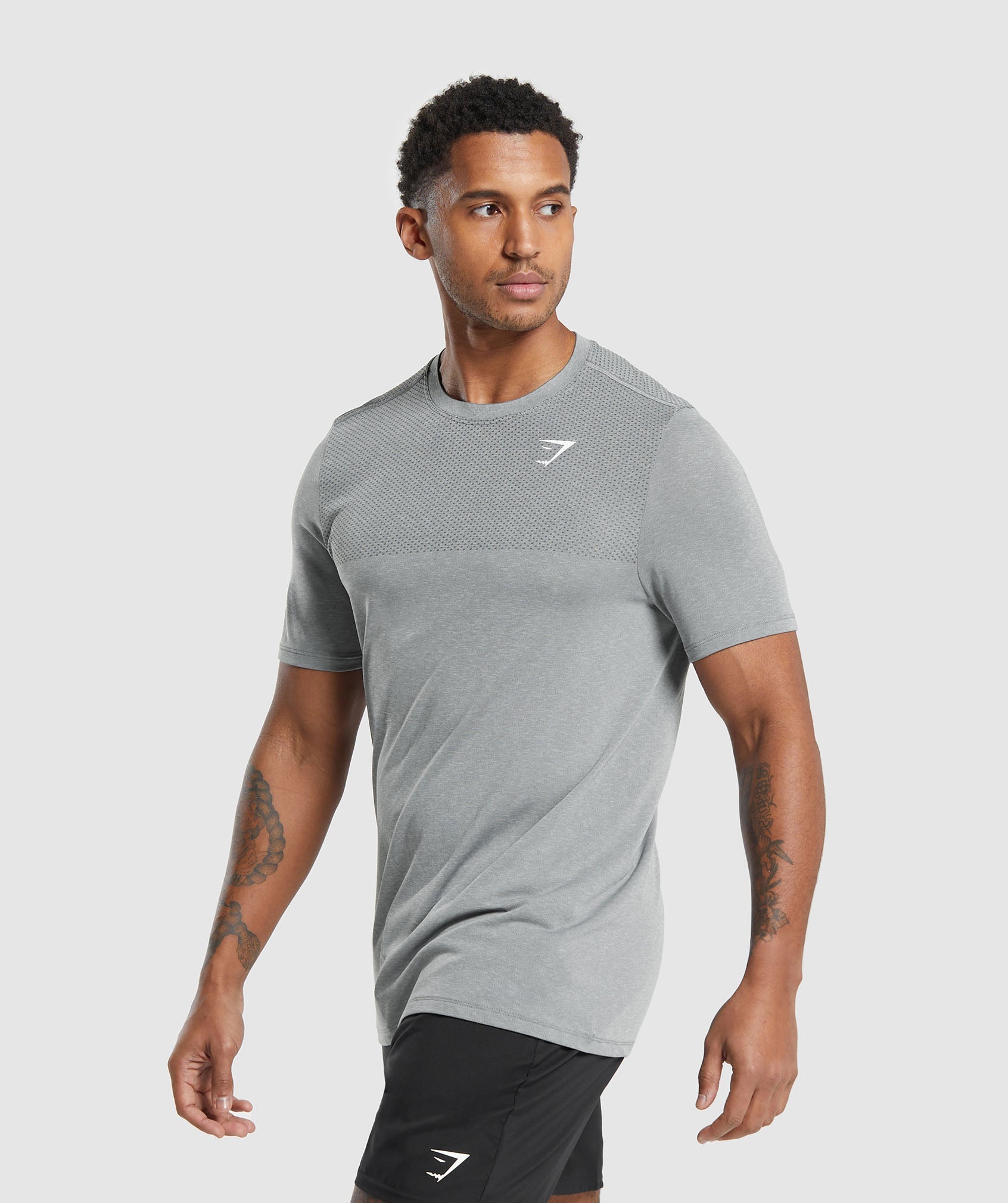 Vital Seamless T-Shirt in Light Grey/Black Marl - view 3