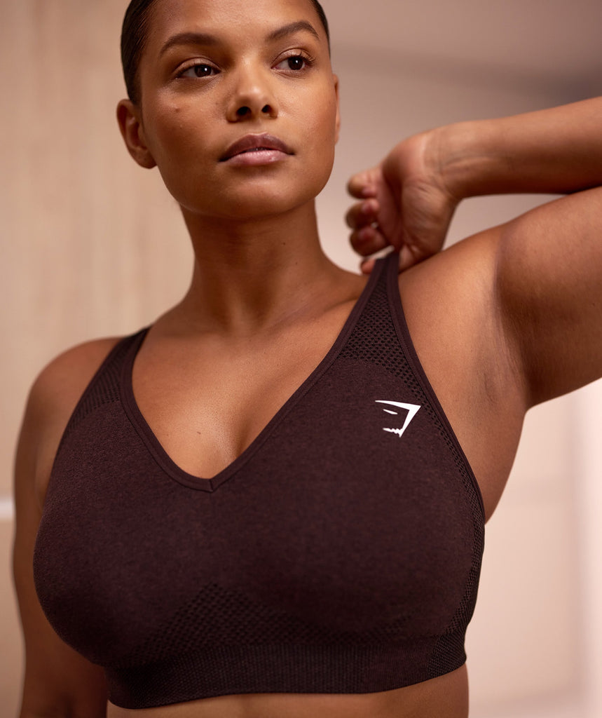 Gymshark Vital Seamless 20 V Neck Sports Bra Cherry Brown Marl Gymshark