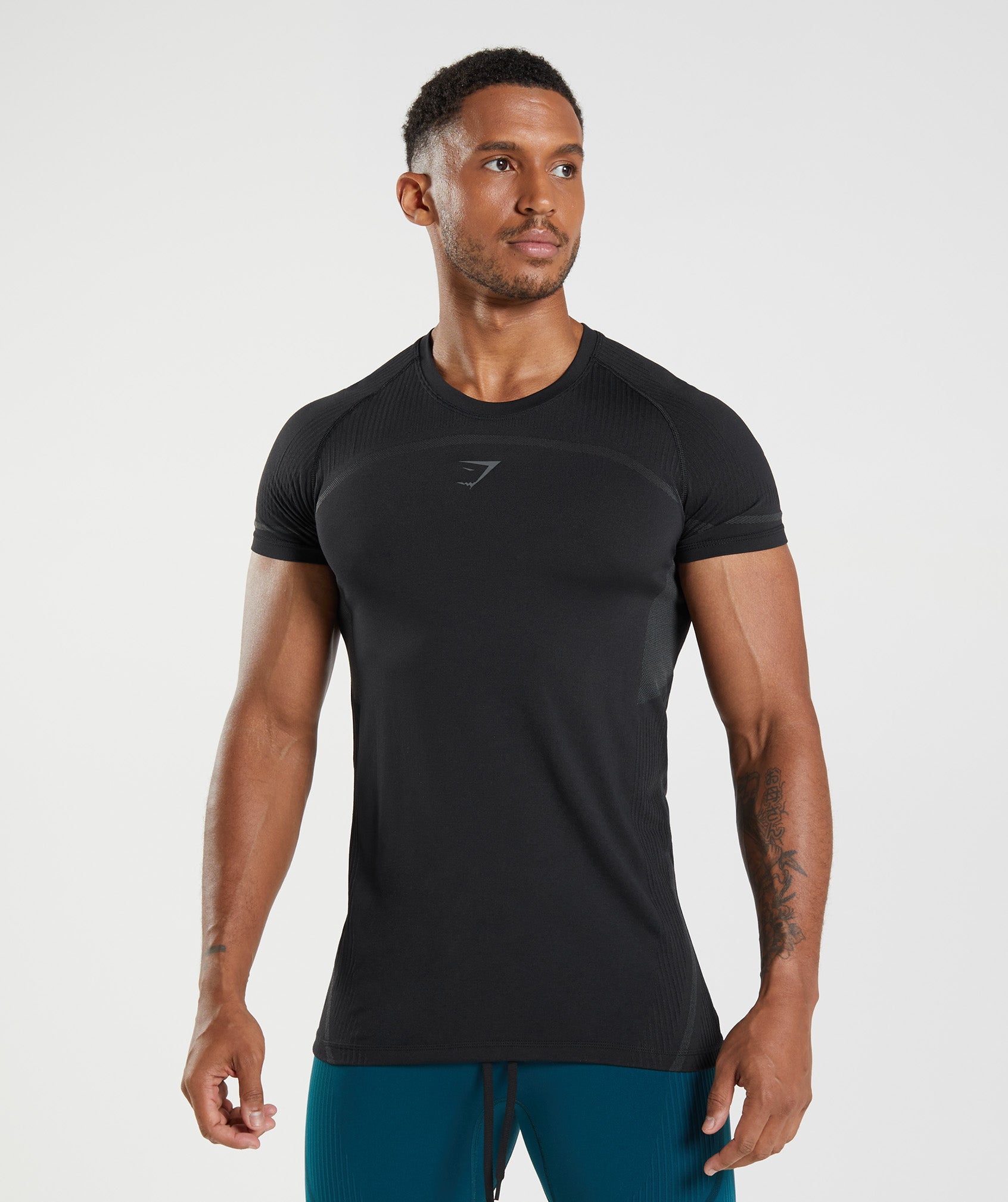 Chemise de compression Gymshark homme M sarcelle manches courtes couche de  base logo gymnastique athlétique 