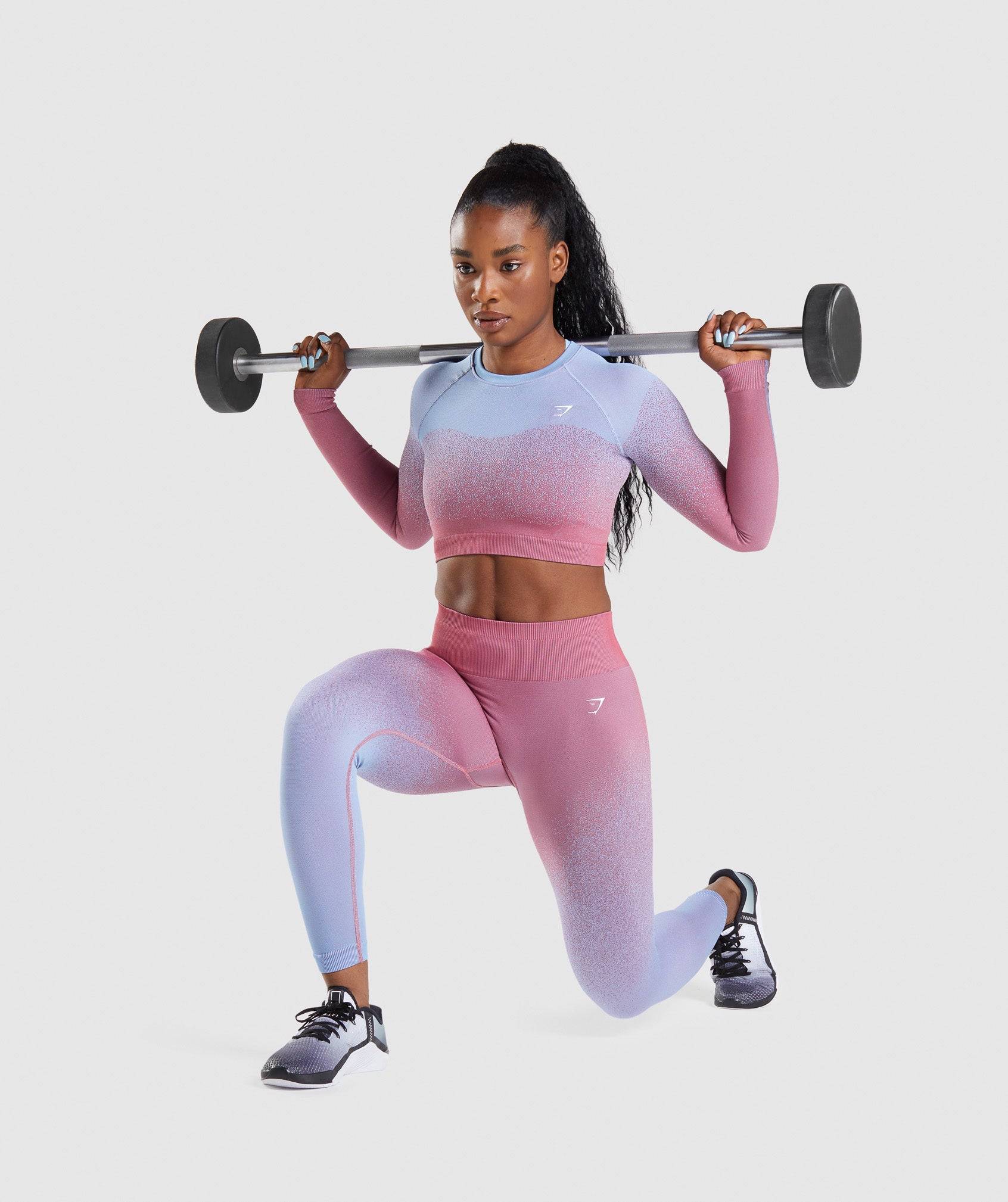 Adapt Ombre Seamless Long Sleeve Crop Top in Rose Pink/Light Blue - view 4