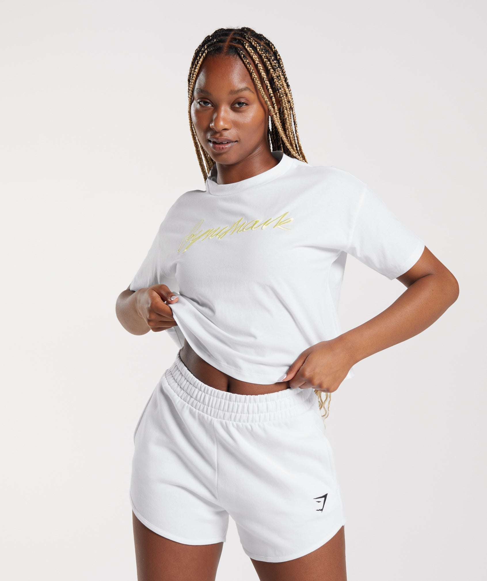 Embroidered Graphic Midi T-Shirt in White - view 1