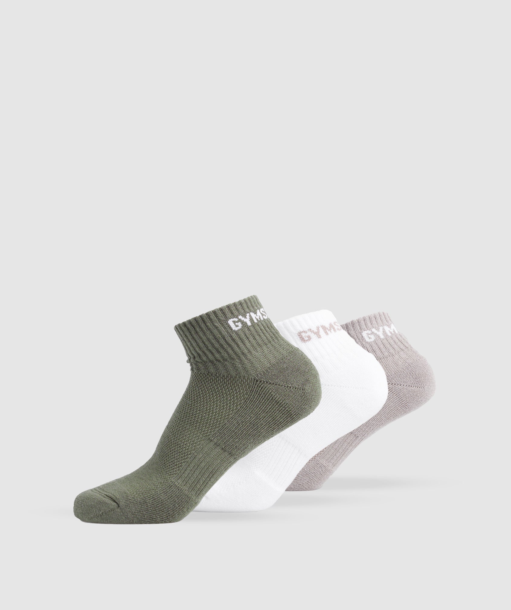 Jacquard Quarter Socks 3pk in Olive/White/Modern Blush Pink - view 1