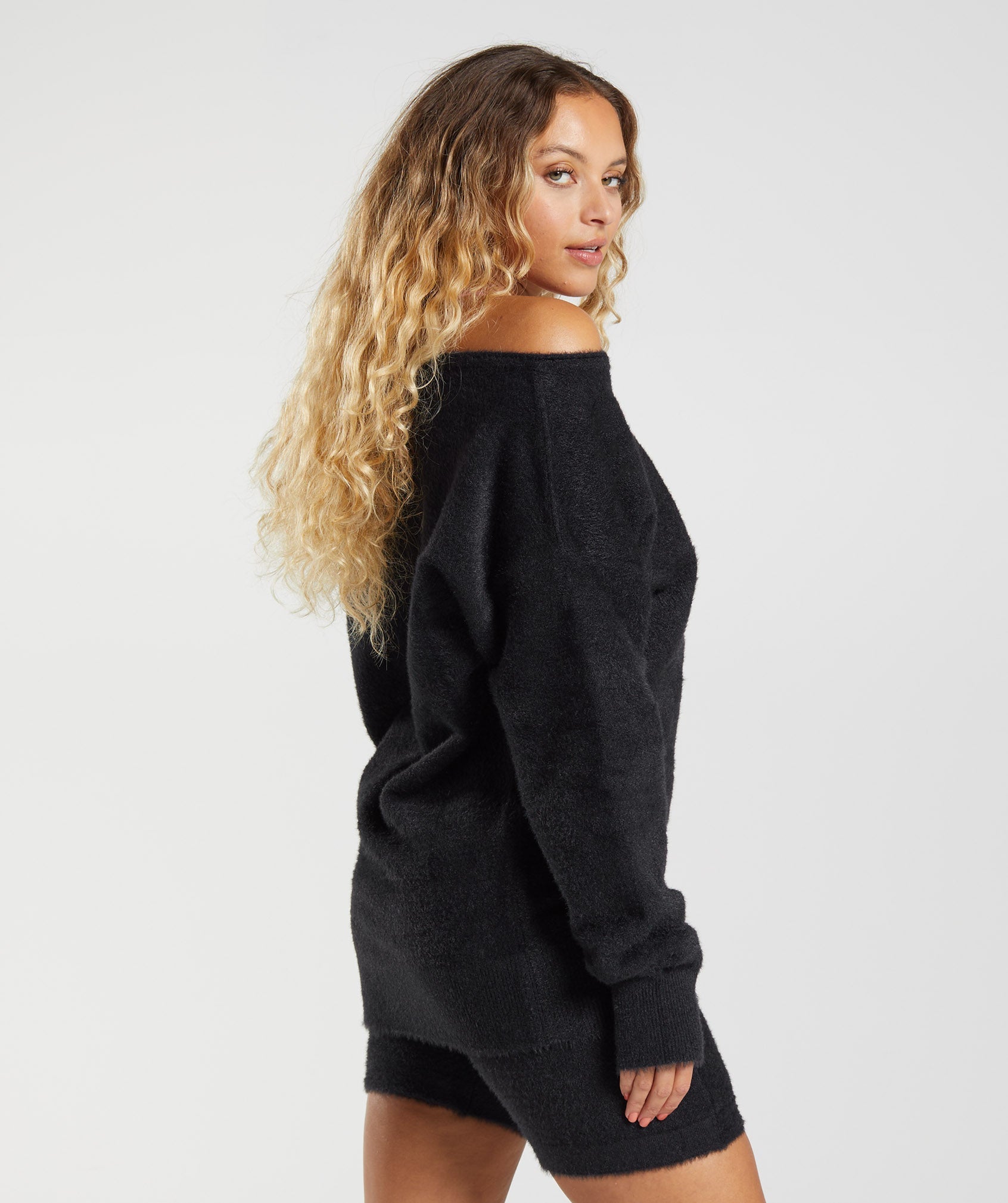 Whitney Oversized Eyelash Knit Sweater in Black - view 7