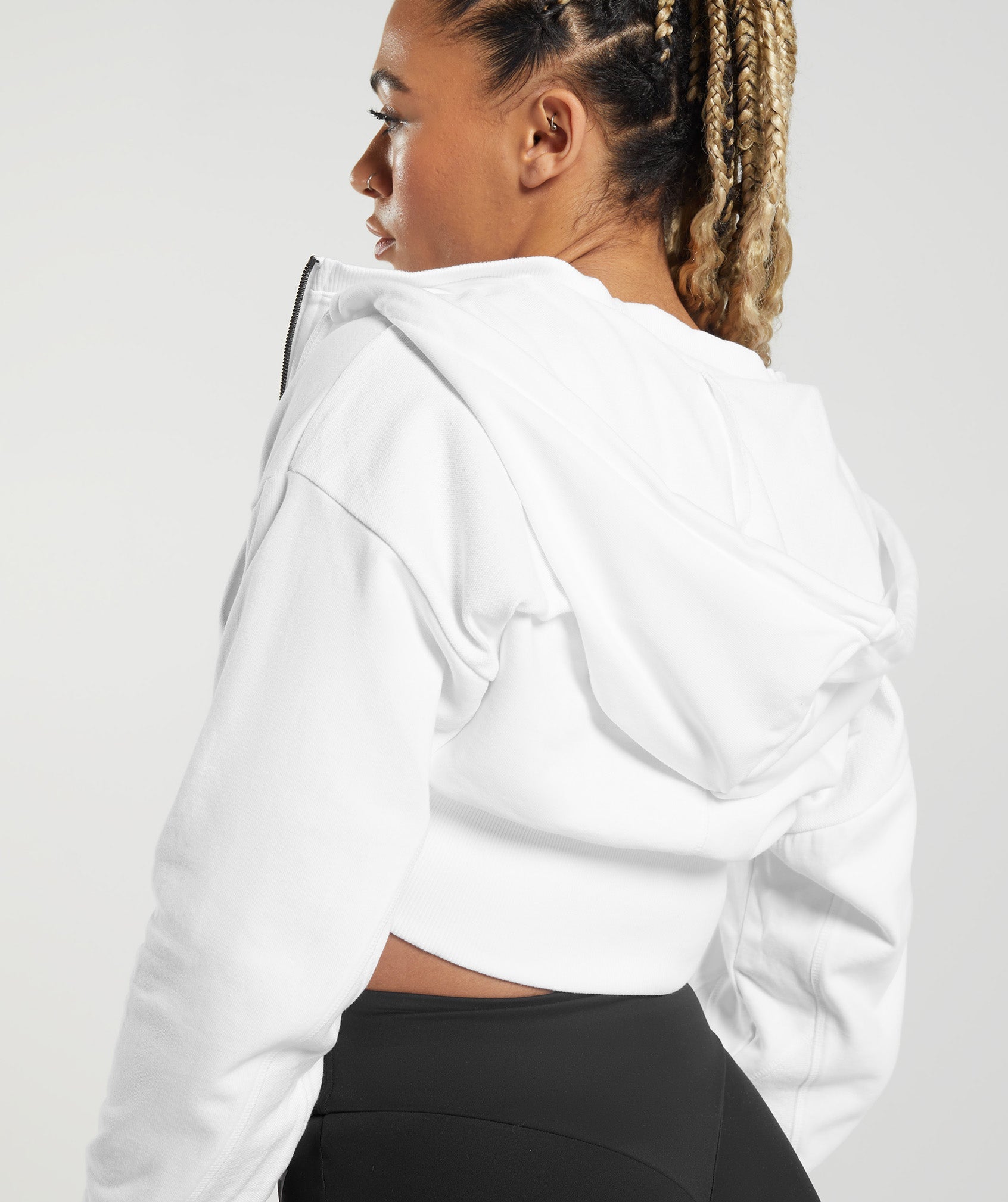 GS Power Cropped Zip Hoodie in White - view 3