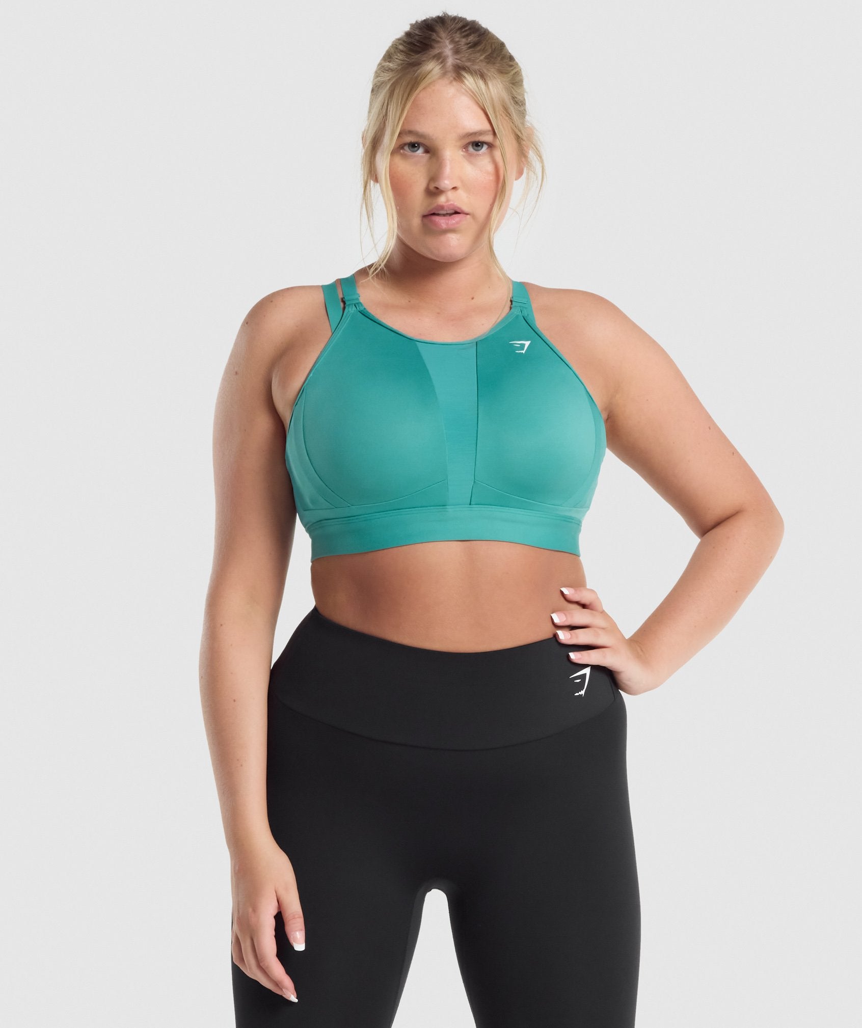 Mesh Neckline Sports Bra in Teal - view 1