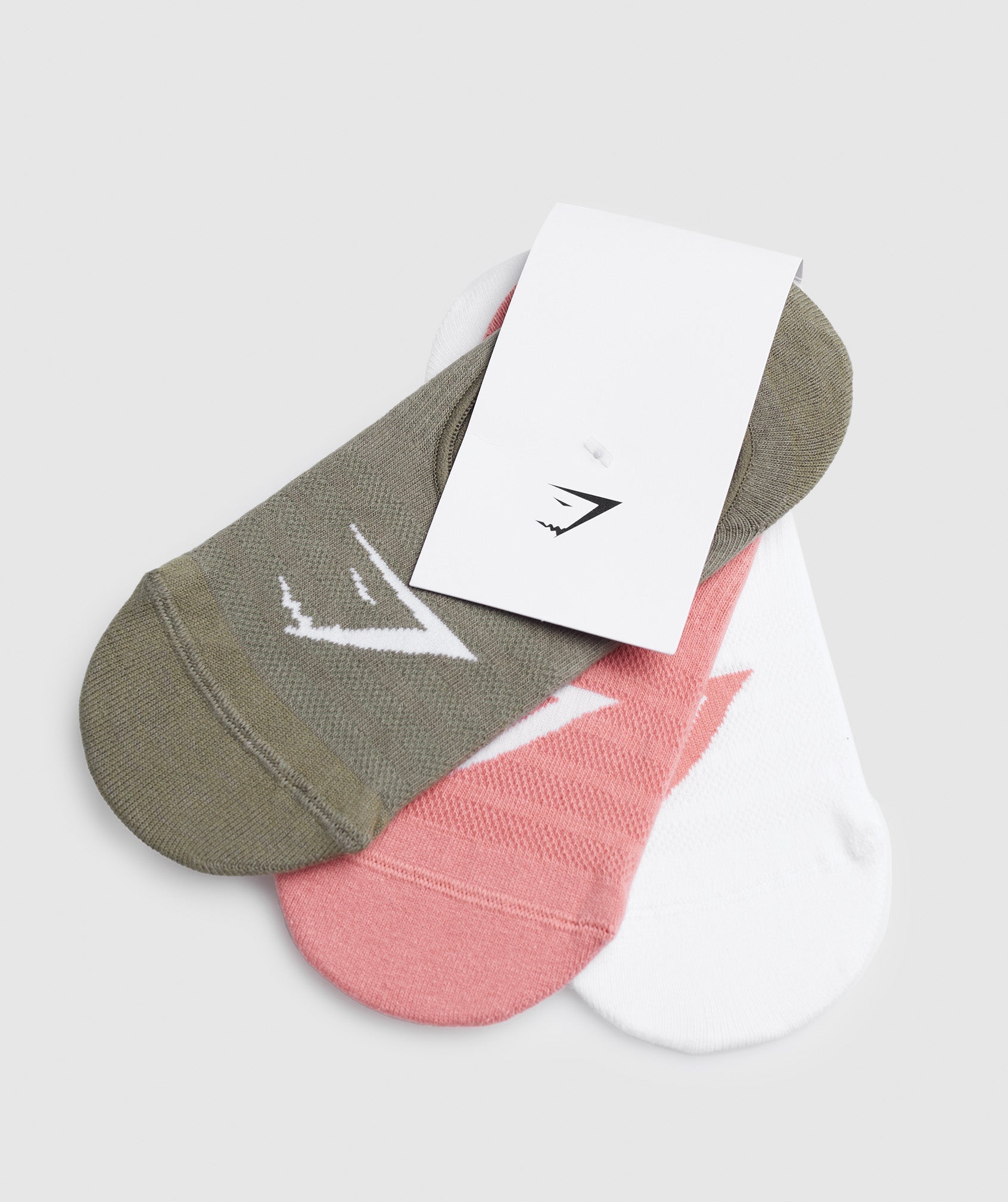 No Show Socks 3pk in Olive/Terracotta Pink/White - view 2