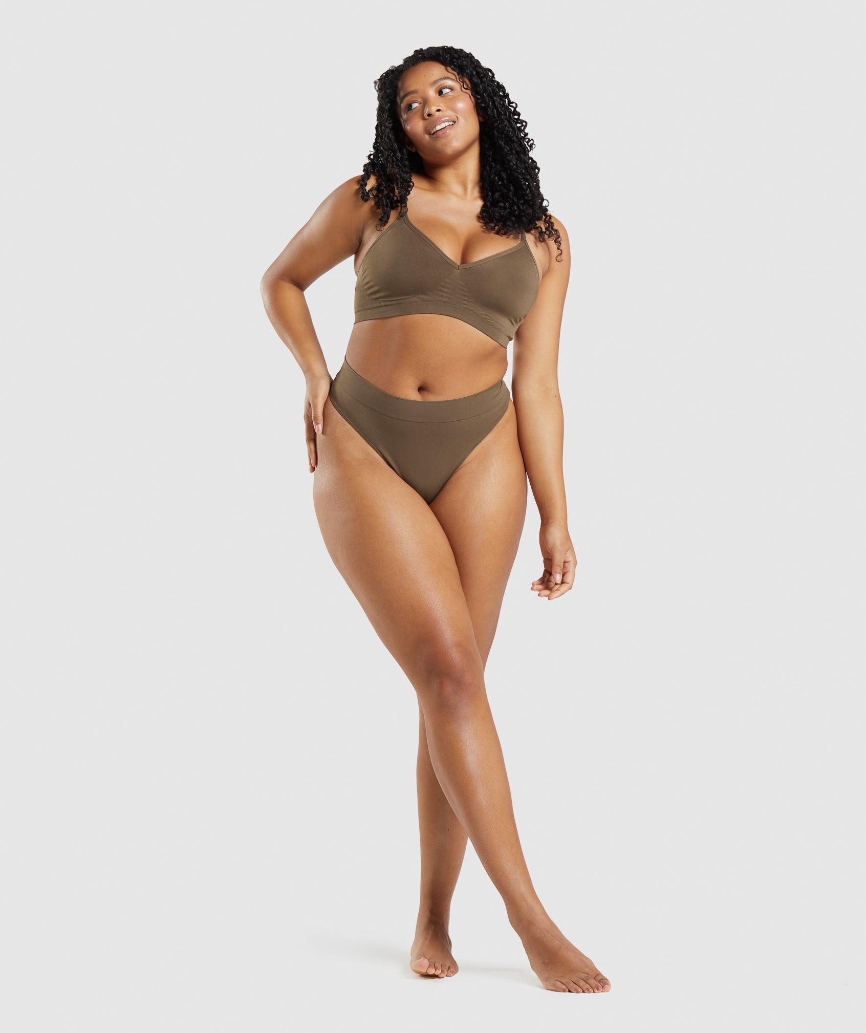 Seamless Low Neck Bralette in Walnut Brown - view 4