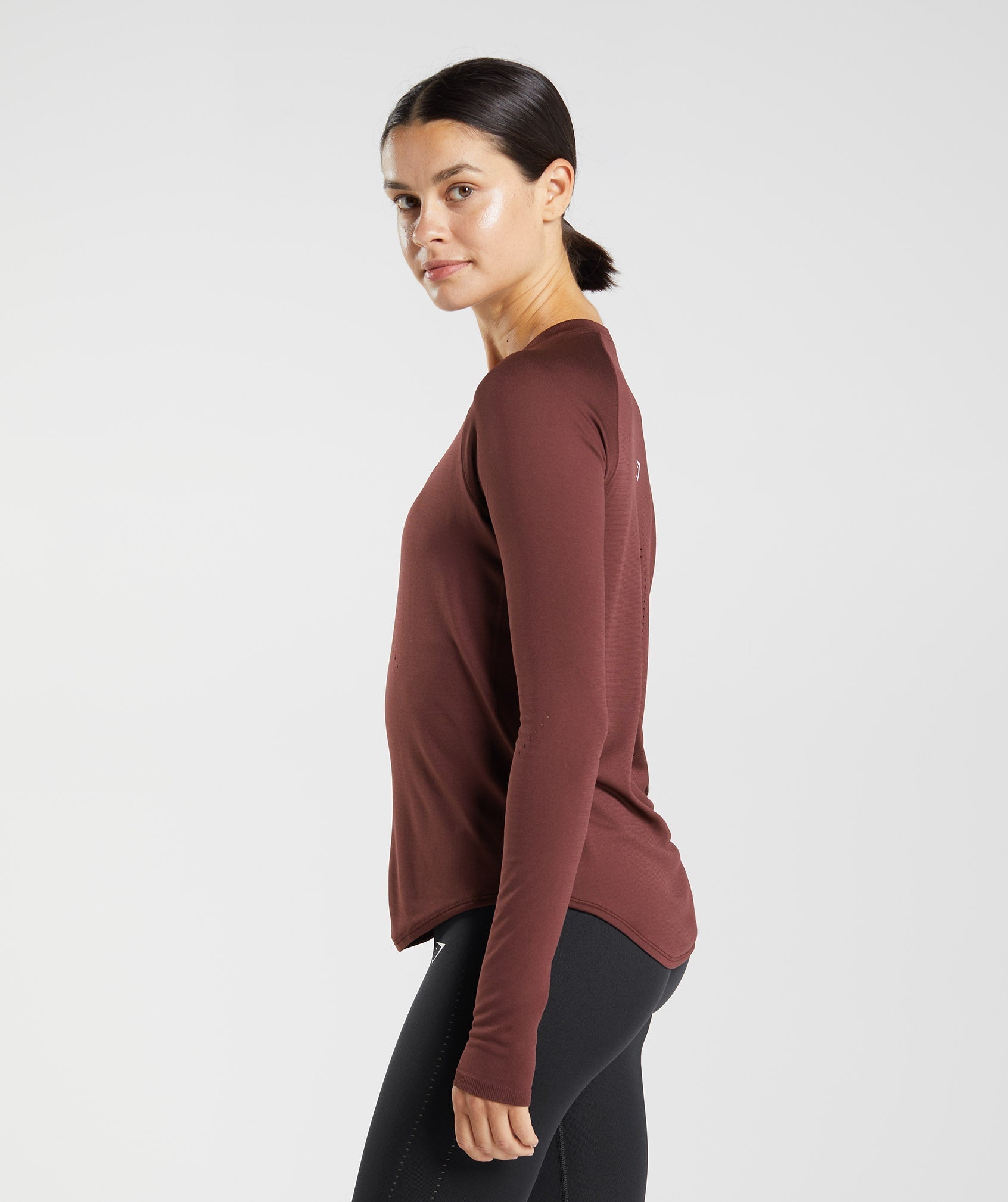 Sweat Seamless Long Sleeve Top in Baked Maroon - view 3