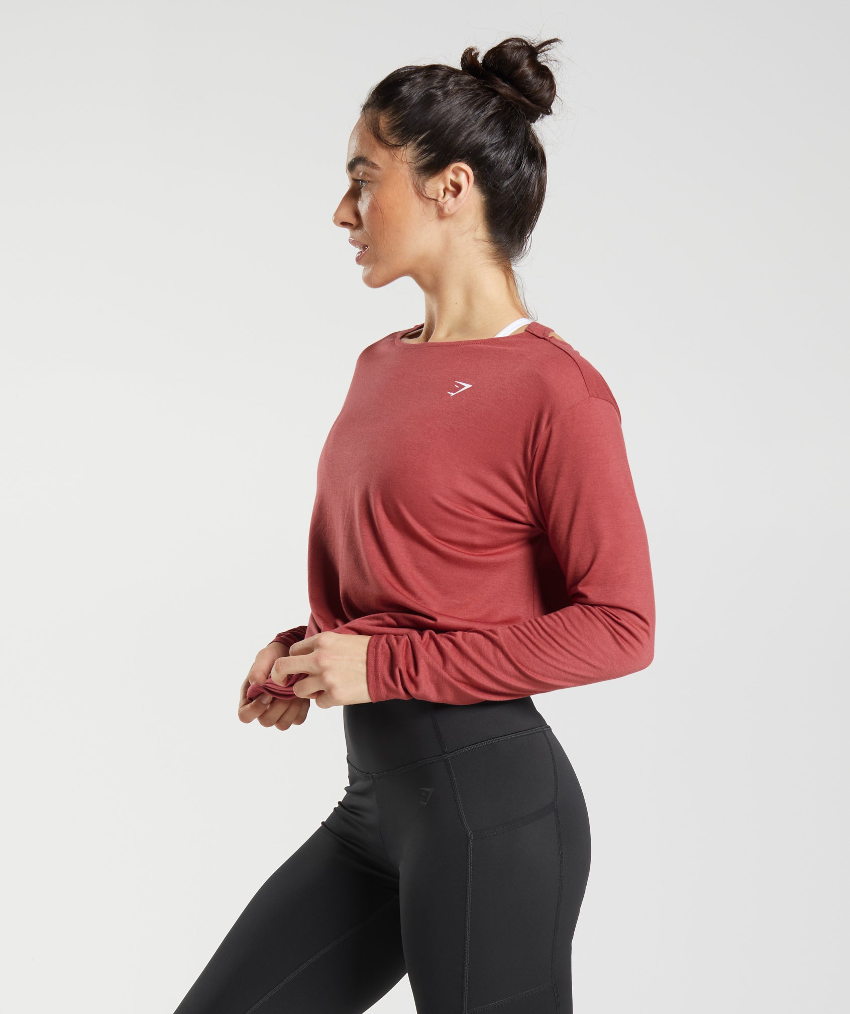 Super Soft Cut-Out Long Sleeve Top in Pomegranate Red - view 3