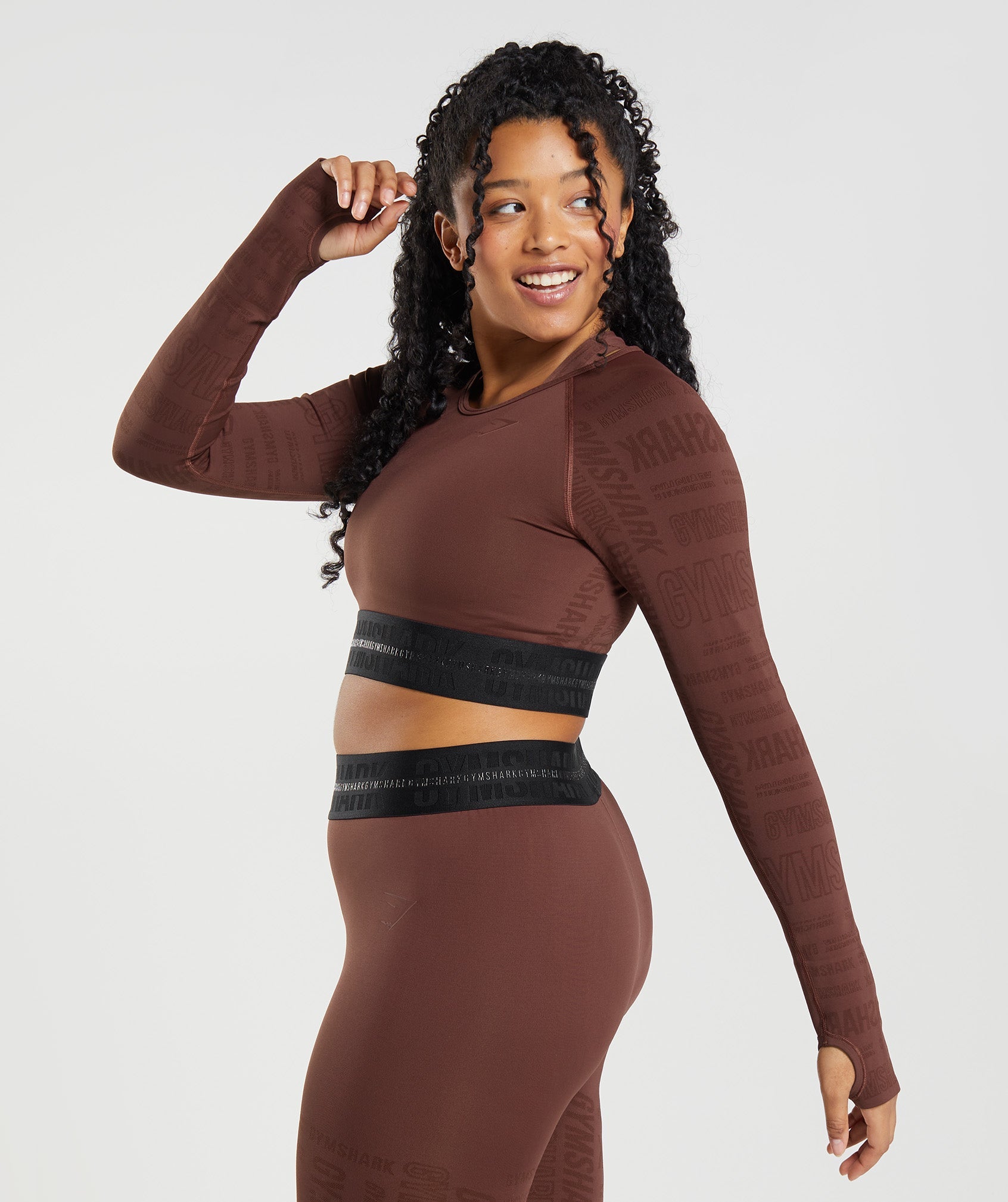 Vision Long Sleeve Crop Top in Cherry Brown - view 3