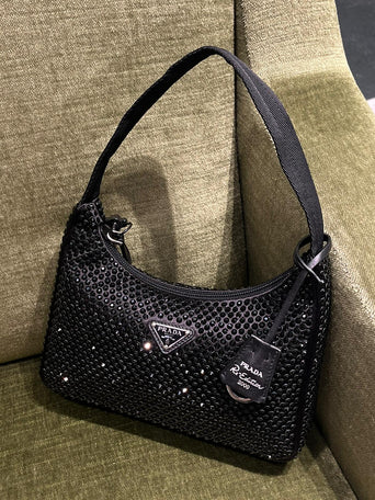 Prada Satin Bag With Crystals (Black) – The Luxury Shopper