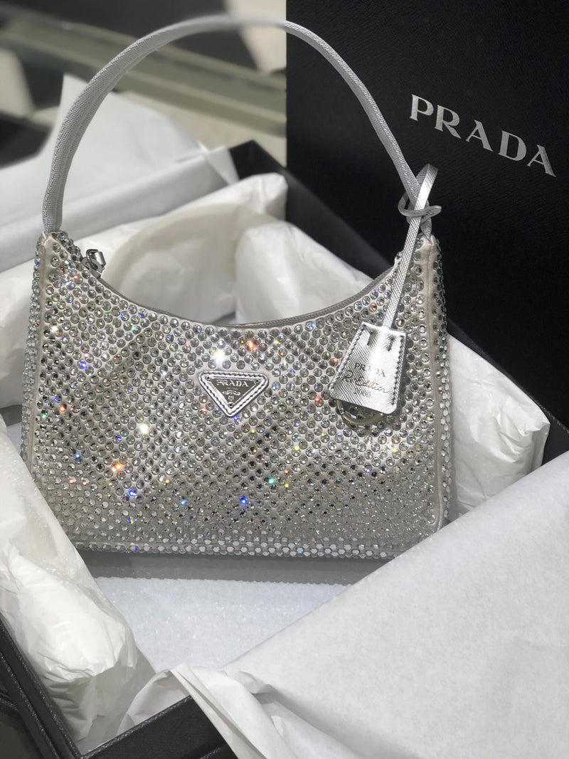 Prada Satin Bag With Crystals (Silver) – The Luxury Shopper