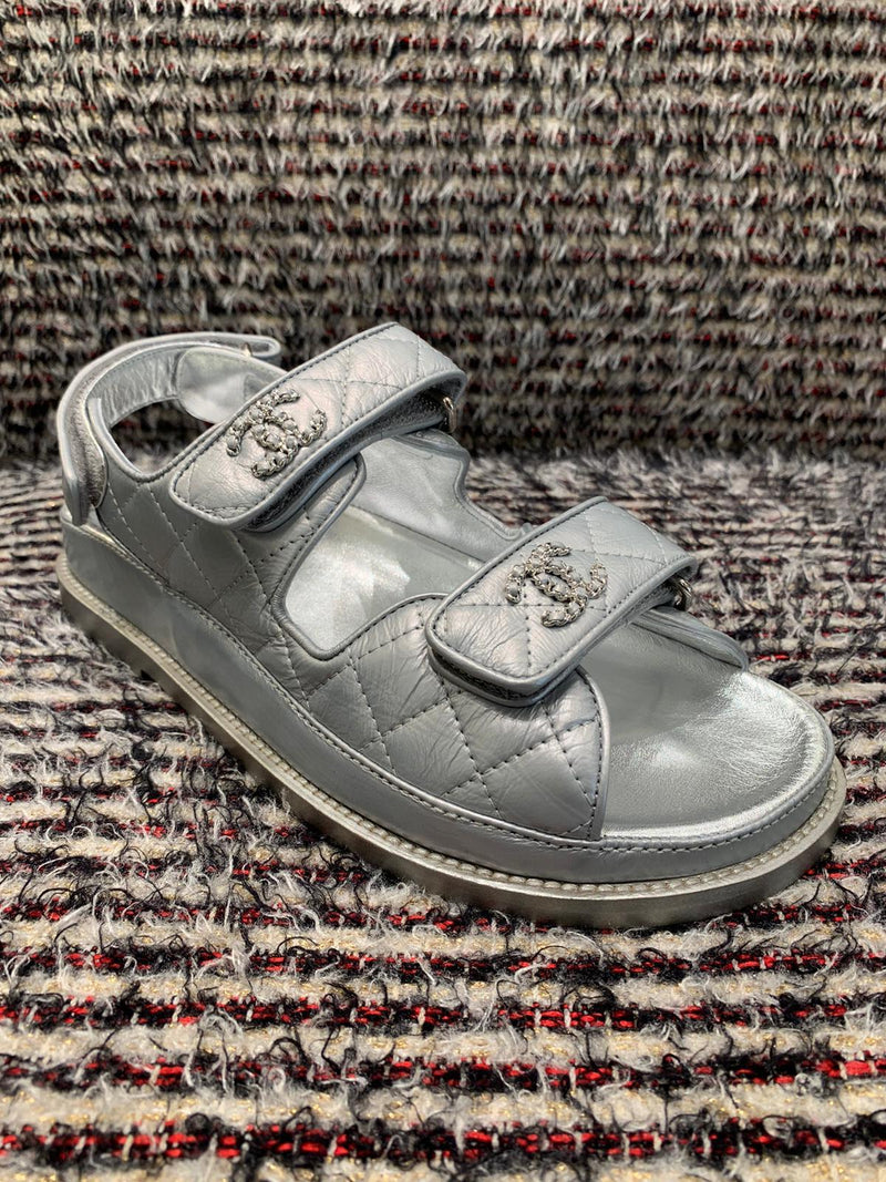 Chanel Metallic Leather CC 'Dad' Sandals (Silver) The Luxury Shopper