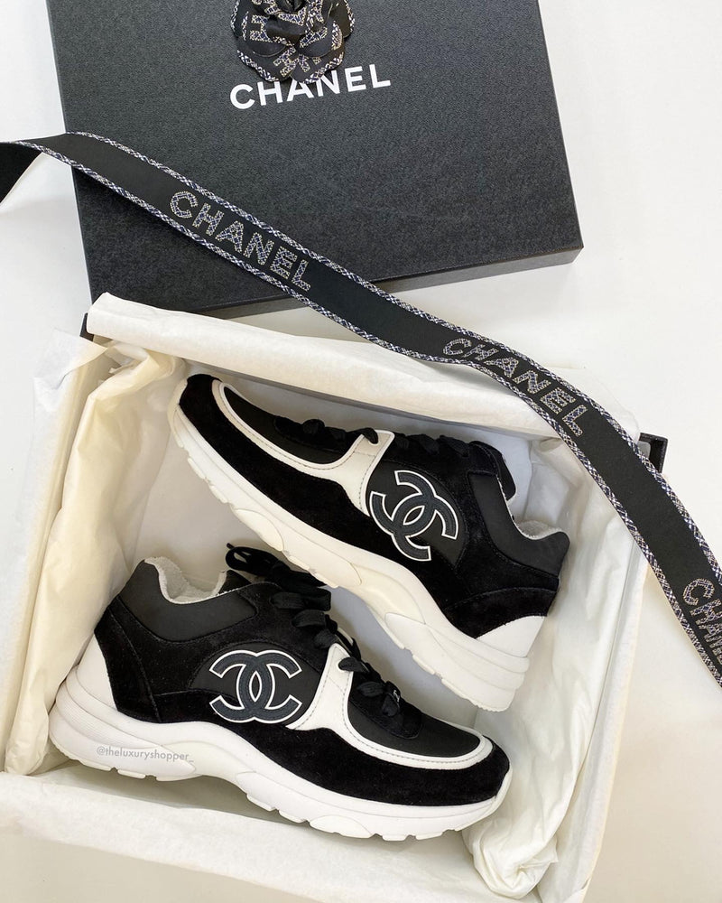 chanel black and white tennis shoes