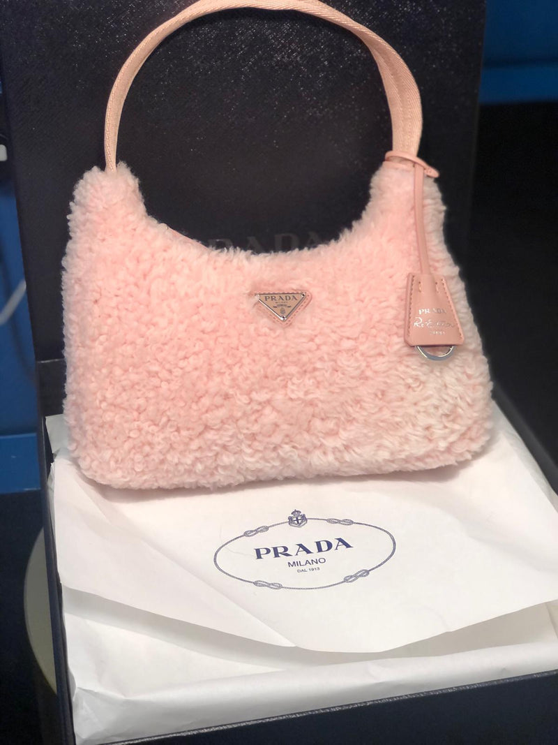 Prada Shearling Hobo Shoulder Bag Pink – The Luxury Shopper