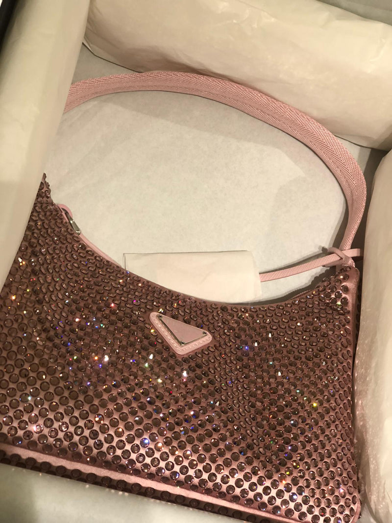 Prada Satin Bag With Crystals (Pink) – The Luxury Shopper