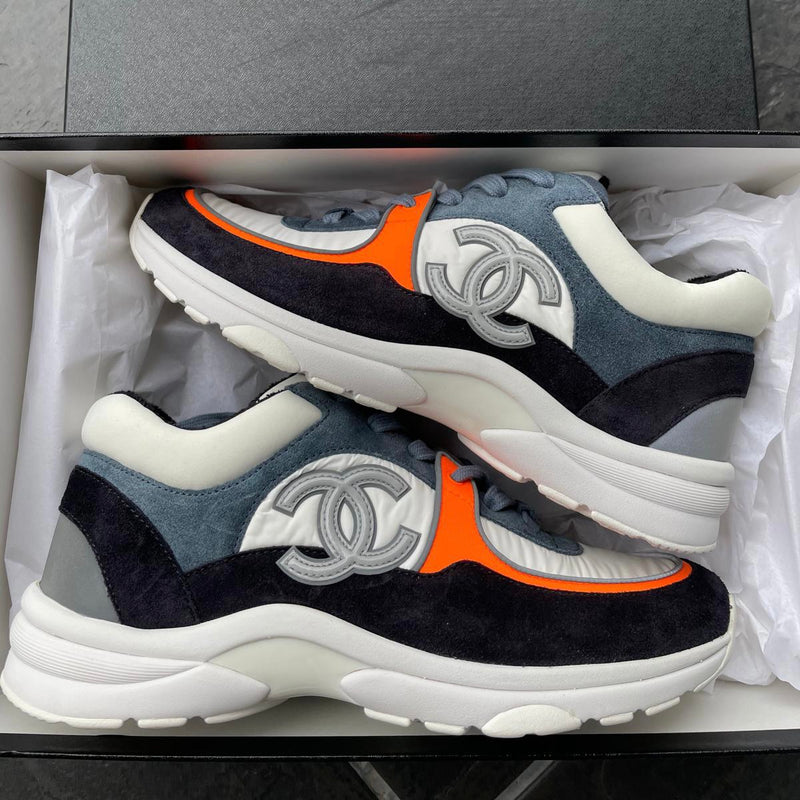 chanel grey and orange sneakers