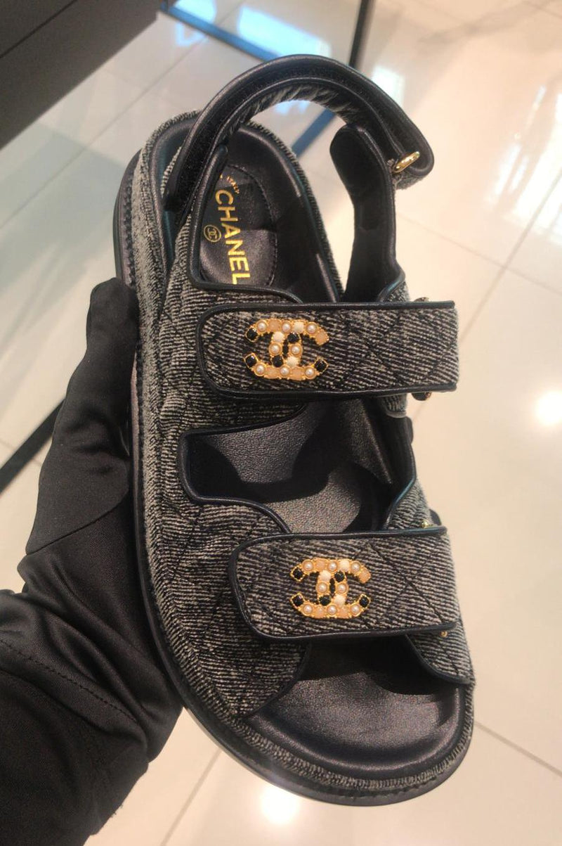 Chanel Velvet CC 'Dad' Sandals Grey (New Season) – The Luxury Shopper
