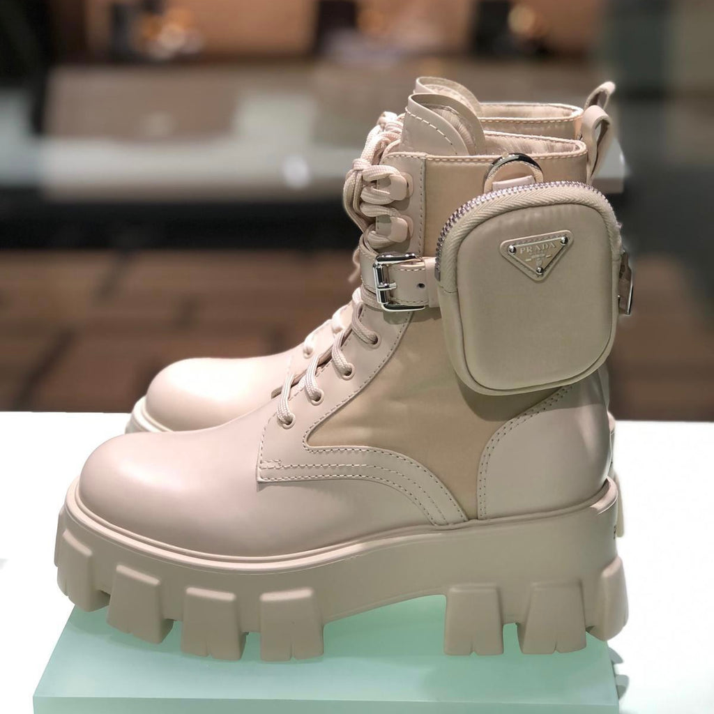 Prada Monolith Ankle Boots Brushed Rois Leather And Nylon Deserto Beige –  The Luxury Shopper
