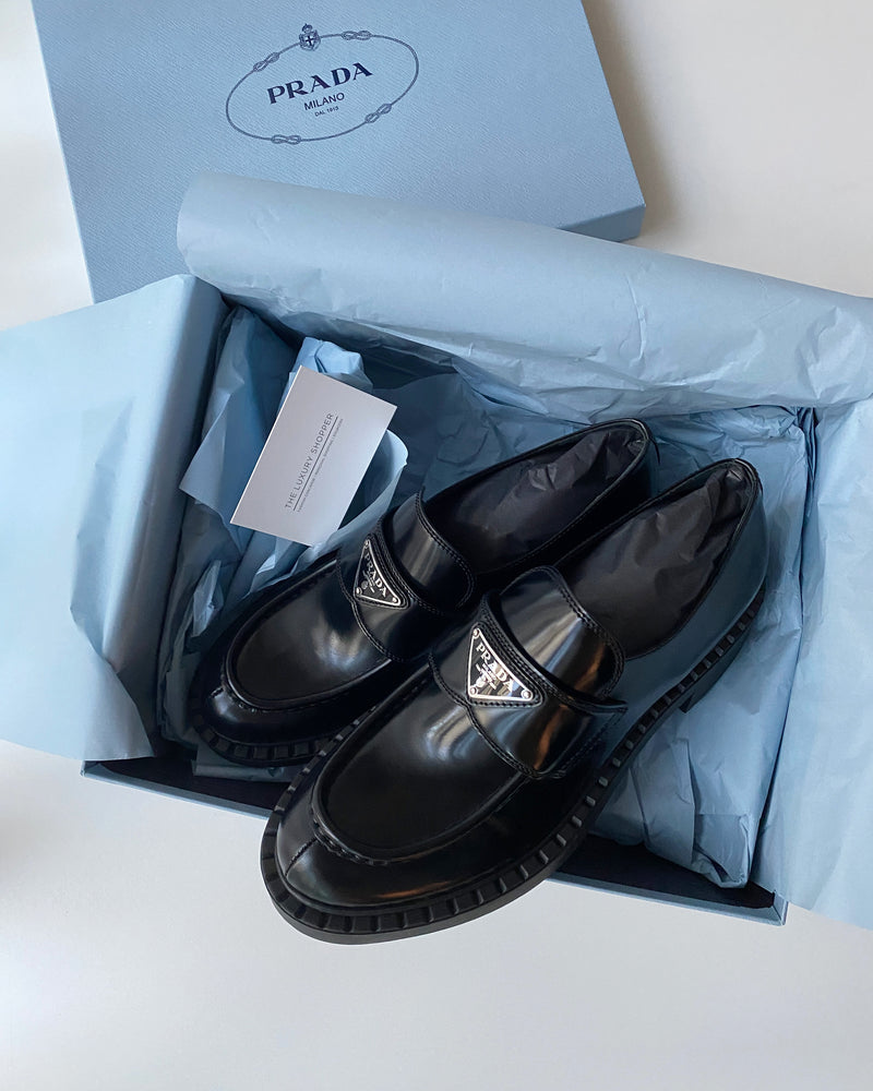 prada brushed leather loafers