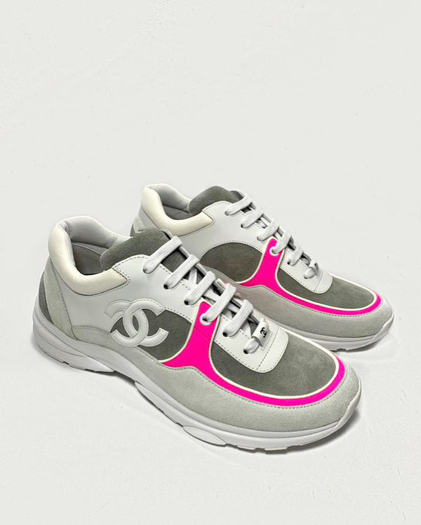 chanel sneakers pink and white
