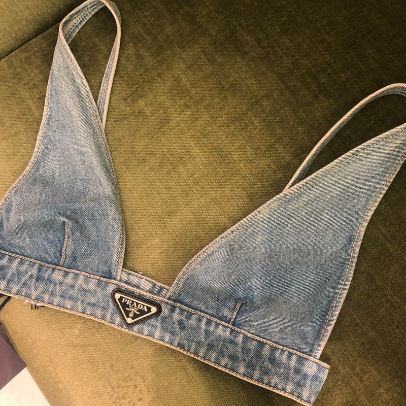 Prada Logo Organic Denim Bralette – The Luxury Shopper