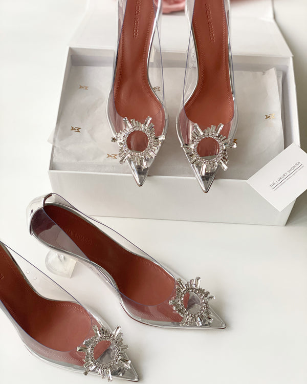 Amina Muaddi Begum Crystal PVC Slingback Pumps Transparent – The Luxury ...