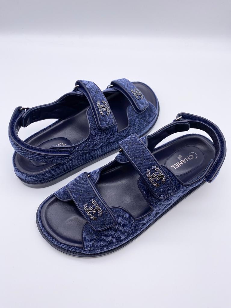 Dad sandals cloth sandal Chanel Blue size 39 EU in Cloth  17983280