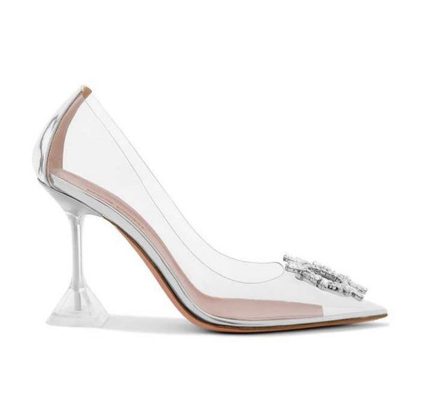 Amina Muaddi Begum Glass Crystal PVC Pumps Heels Transparent – The ...