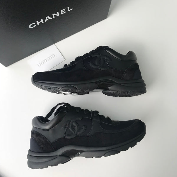 chanel cc leather low triple white sneaker