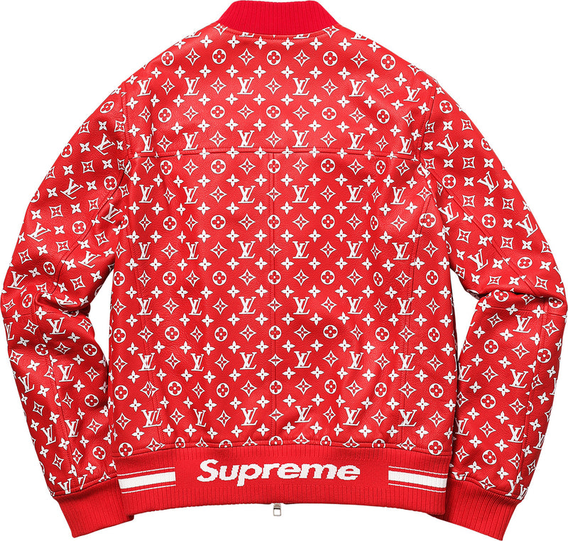 Louis Vuitton X Supreme Leather Baseball Bomber Jacket Red – The Luxury ...