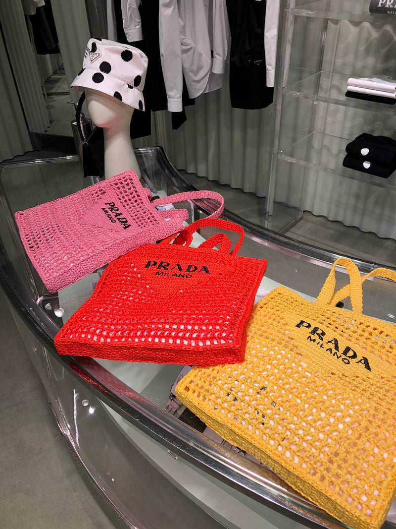 Prada Raffia Tote Bag (Pink/Yellow/Orange) – The Luxury Shopper