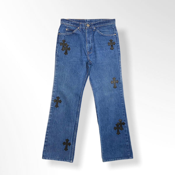 Chrome Hearts Leather Cross Patch Mid Wash Vintage Denim Jeans 31 – The  Luxury Shopper