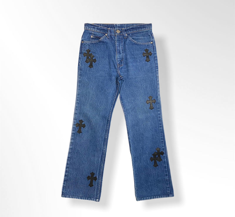 Chrome Hearts Leather Cross Patch Mid Wash Vintage Denim Jeans 31 – The  Luxury Shopper