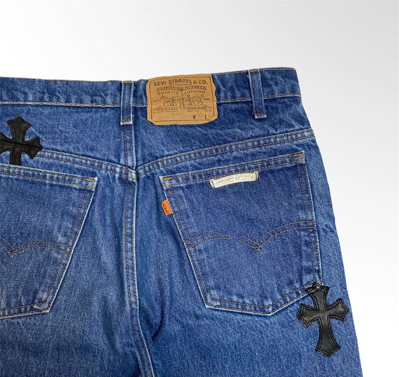 Chrome Hearts Leather Cross Patch Mid Wash Vintage Denim Jeans 31 – The  Luxury Shopper