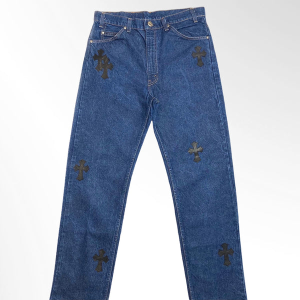 Chrome Hearts Leather Cross Patch Mid Wash Vintage Denim Jeans 34 – The  Luxury Shopper