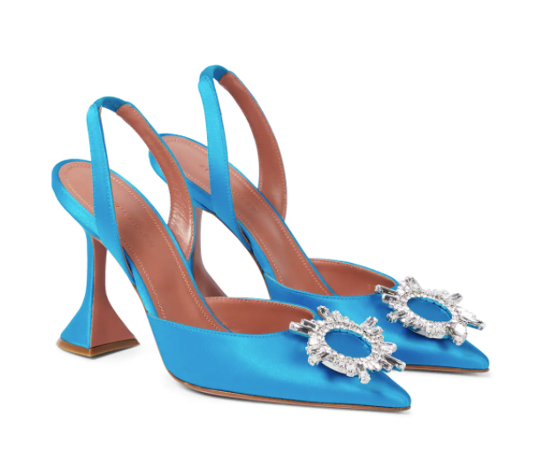 Amina Muaddi Begum Satin Slingback Pumps Blue – The Luxury Shopper