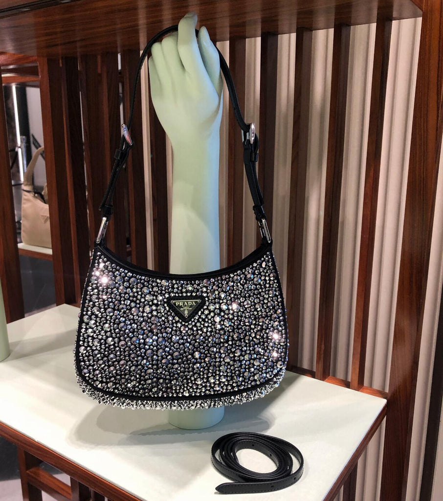 Prada Cleo Satin Bag With Appliqués Crystals (Metal/Black) – The Luxury  Shopper