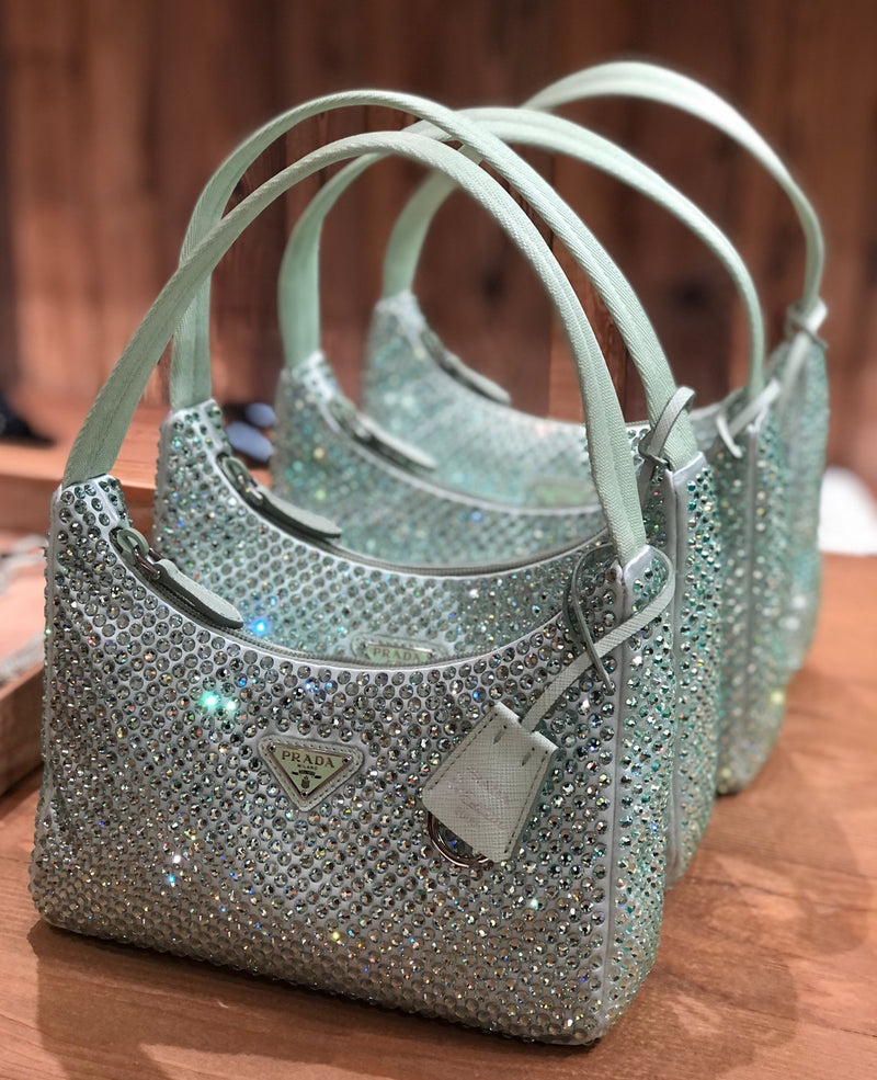 Prada Satin Bag With Crystals (Acqua) – The Luxury Shopper