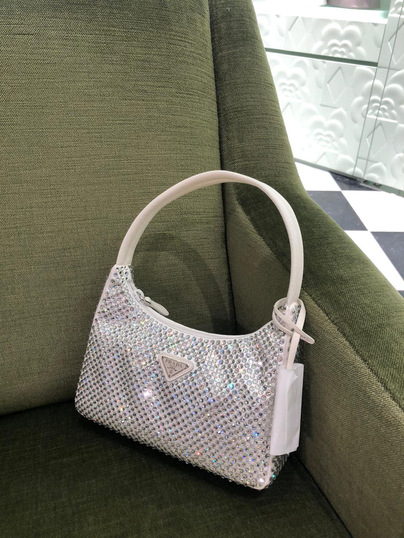 Prada Satin Bag With Crystals (White) – The Luxury Shopper