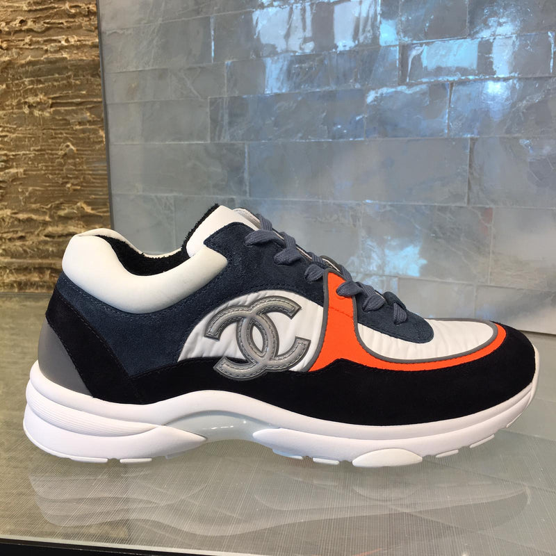 Chanel CC Logo Runner Sneaker Reflective Blue Orange Leather Suede ...