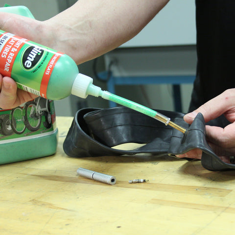 Injecting Slime directly into a bicycle tube