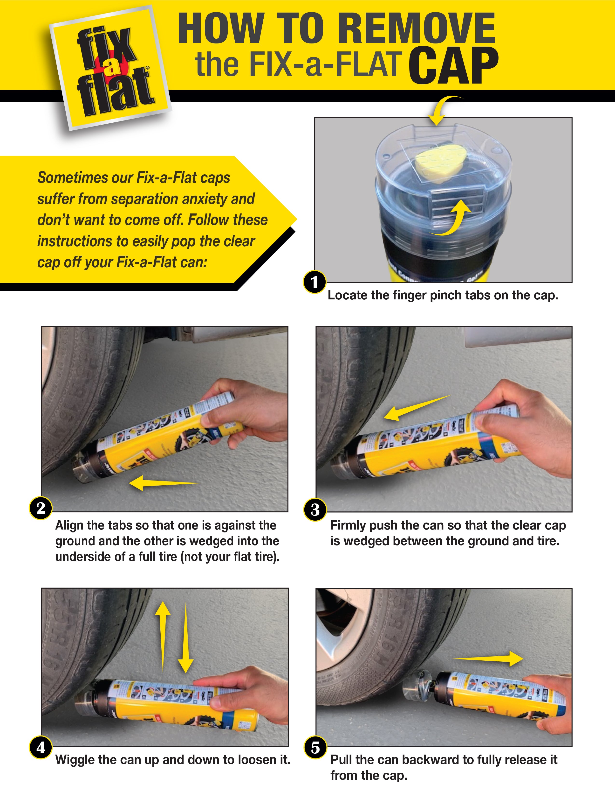 How to remove the Fix-a-Flat cap instructions