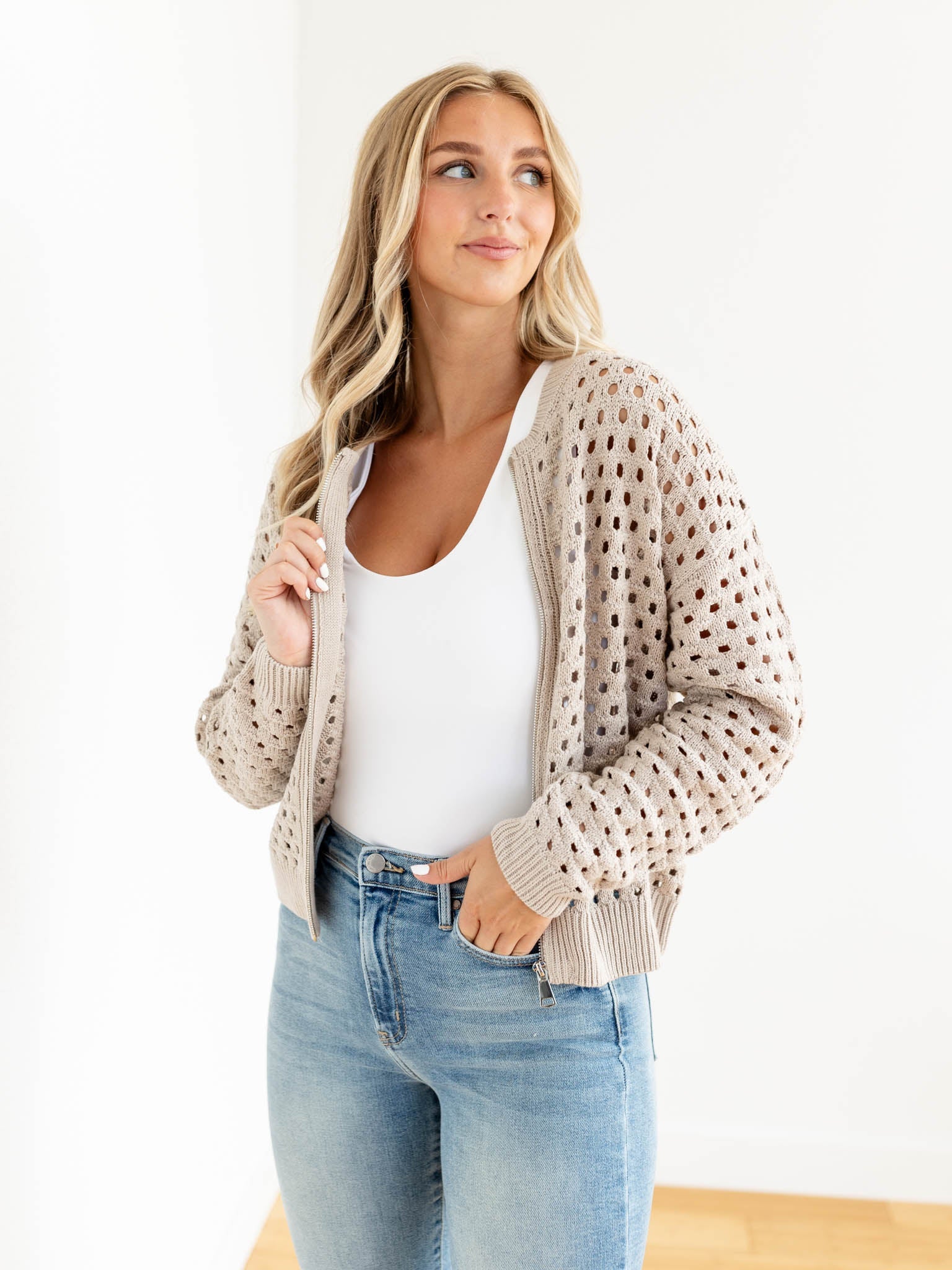 Elan Open Knit Zip Jacket - Leela and Lavender product image