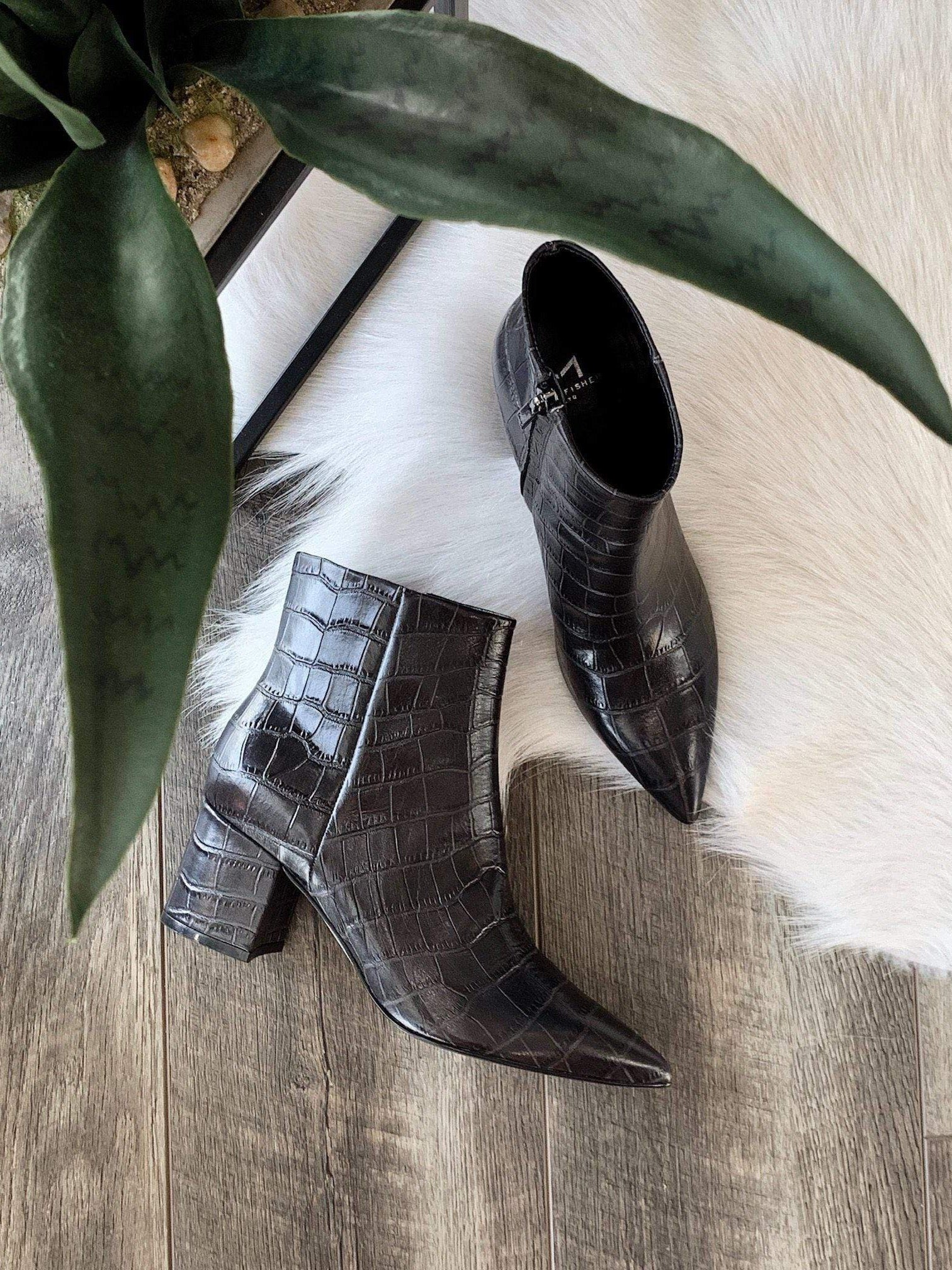 marc fisher crocodile leather booties