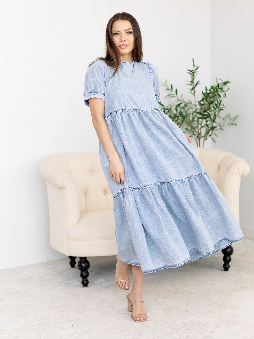 Acid Wash Tiered Midi DressDress