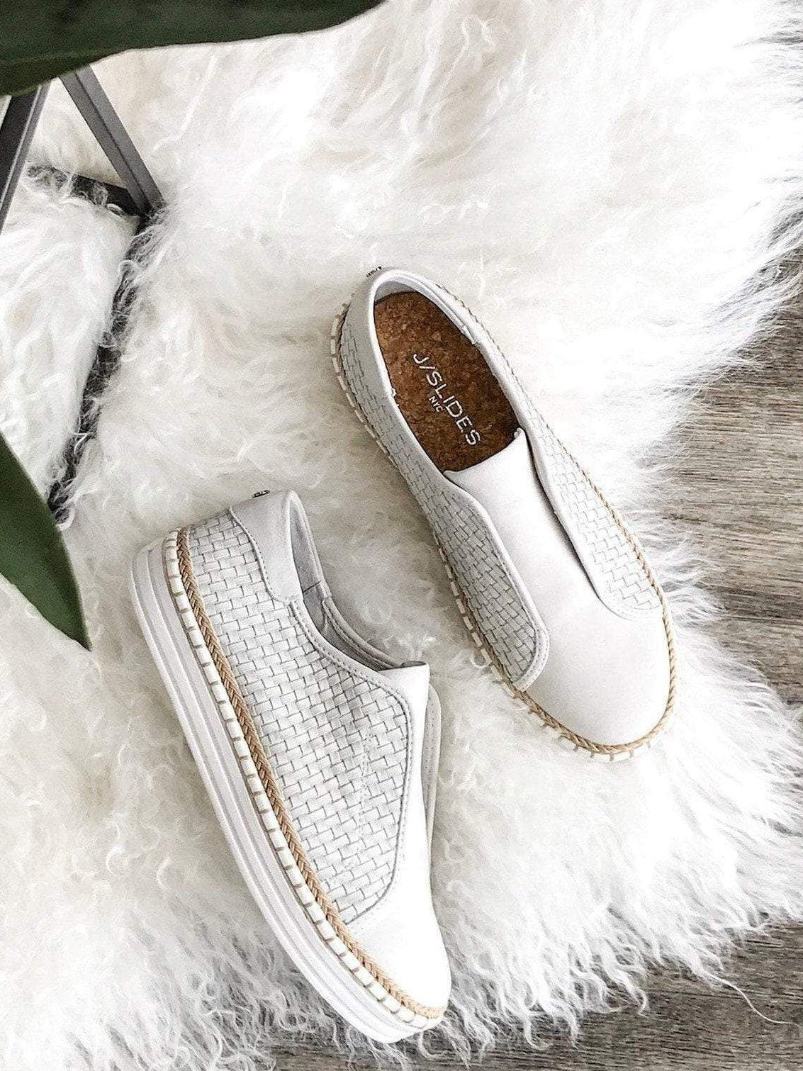 J Slides Kayla White Basket Weave 