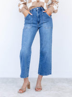 Just Black-Just Black Medium Denim High Rise Cargo Pocket Wide Leg - Leela and Lavender