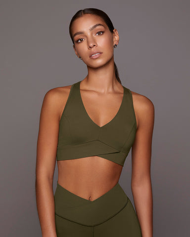 Ray V-Neck Longline Bra - Olive